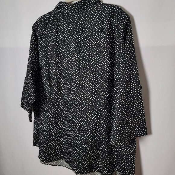Chaps by Ralph Lauren Womens Black Polka Dots 3/4 Sleeves Button Up Top 2X - Picture 6 of 8